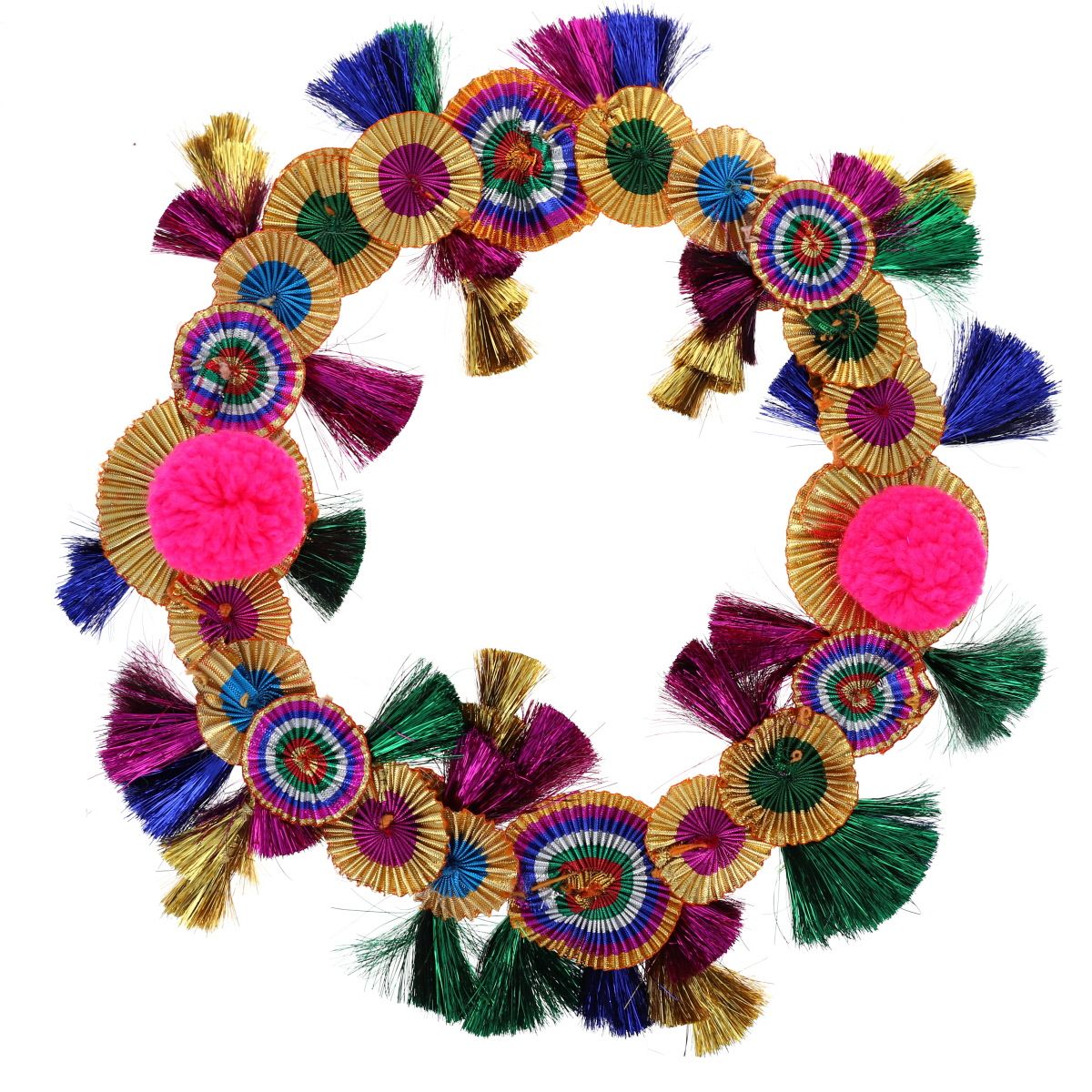 Couronne de Noël or et pompons multicolores Pondie Chérie