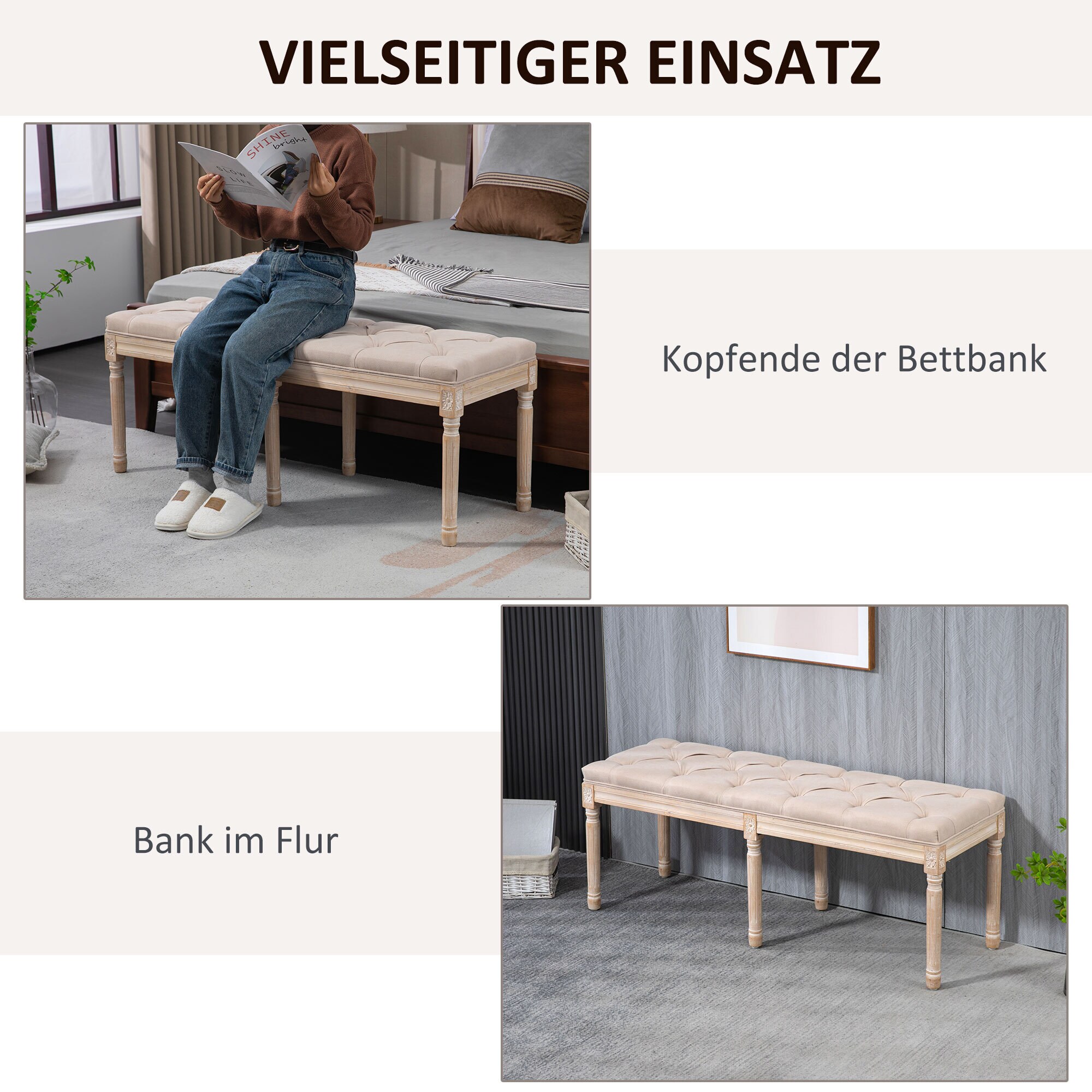HOMCOM Bettbank mit Knopfheftung grau 117L x 40B x 48H cm