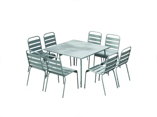 Salle à manger de jardin en métal - une table L.120 cm et 8 chaises empilables - Vert amande - MIRMANDE de MYLIA