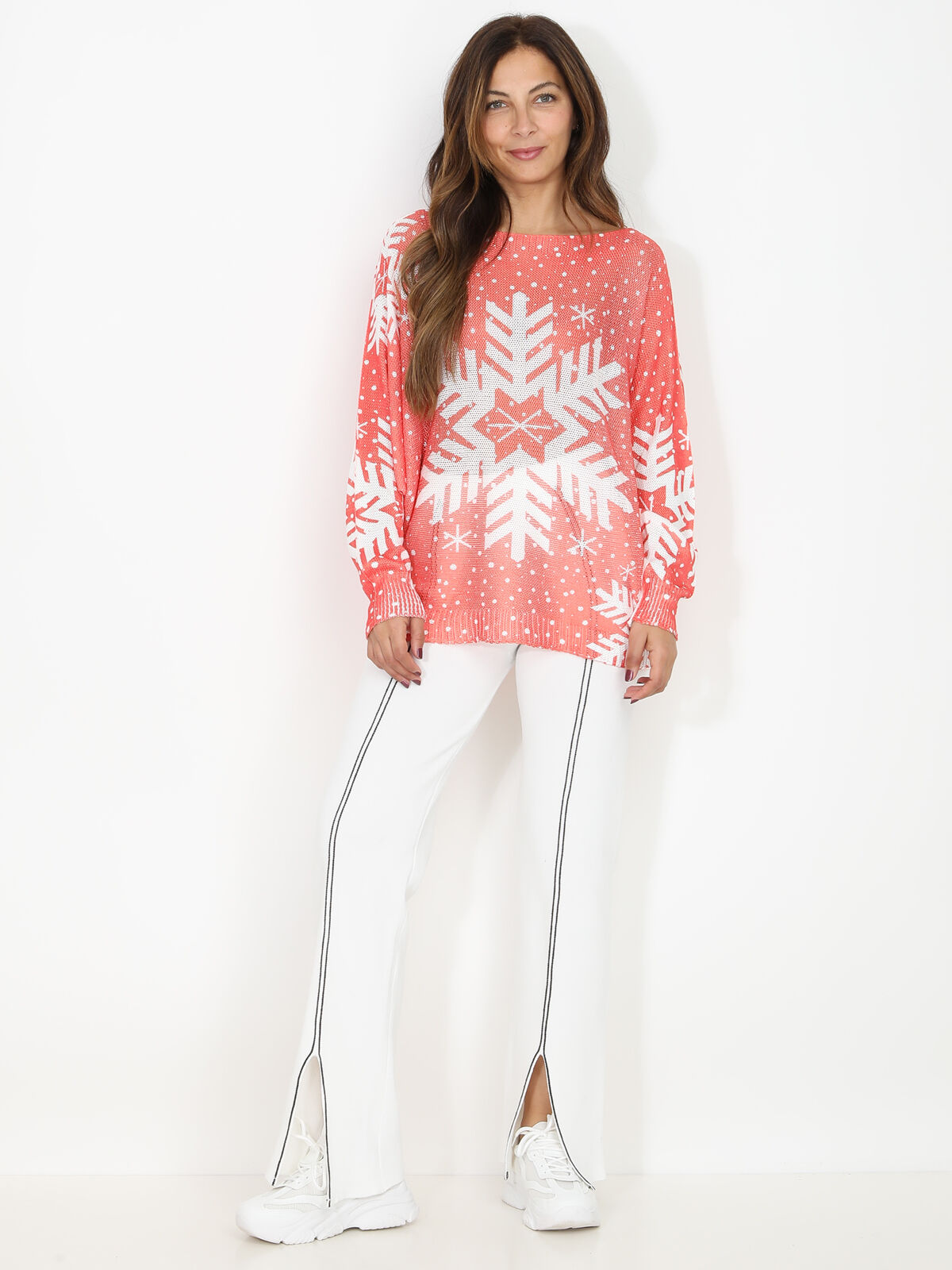 Pull de noël léger et imprimé- Corail