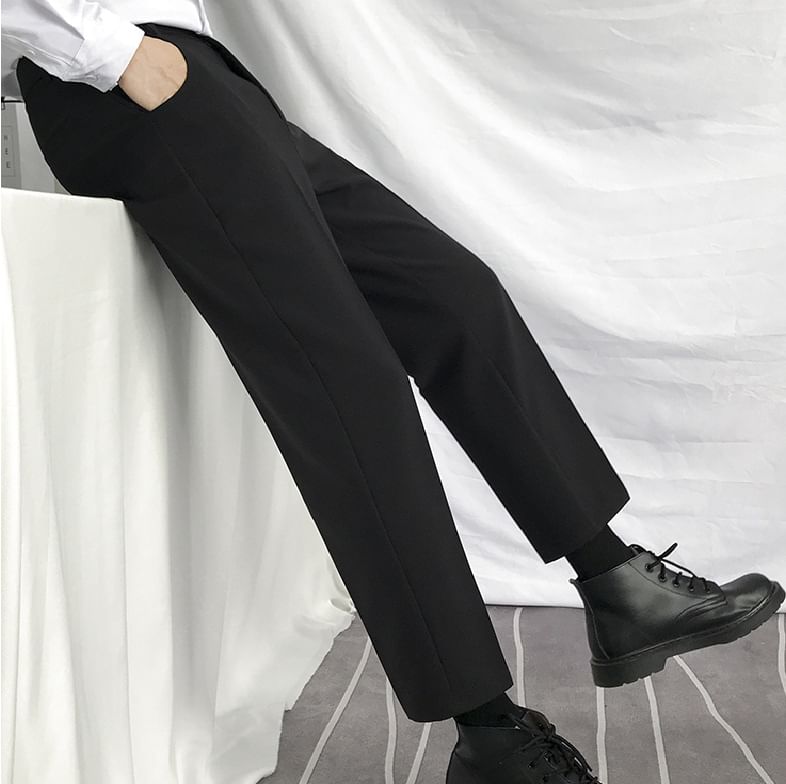 Kantereld - Mid Rise Plain Cropped Tapered Dress Pants