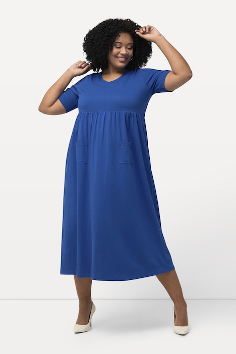 Jerseykleid, Empirenaht, A-Linie, V-Ausschnitt, Halbarm