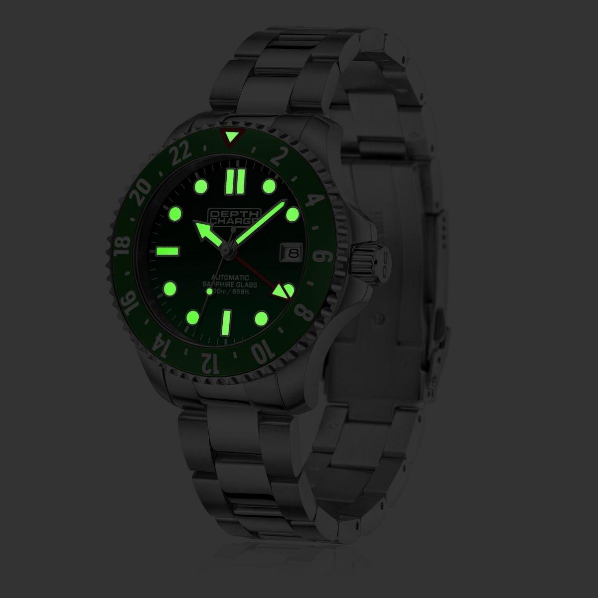 Depth Charge Stainless Steel Green Dial Dive Watch