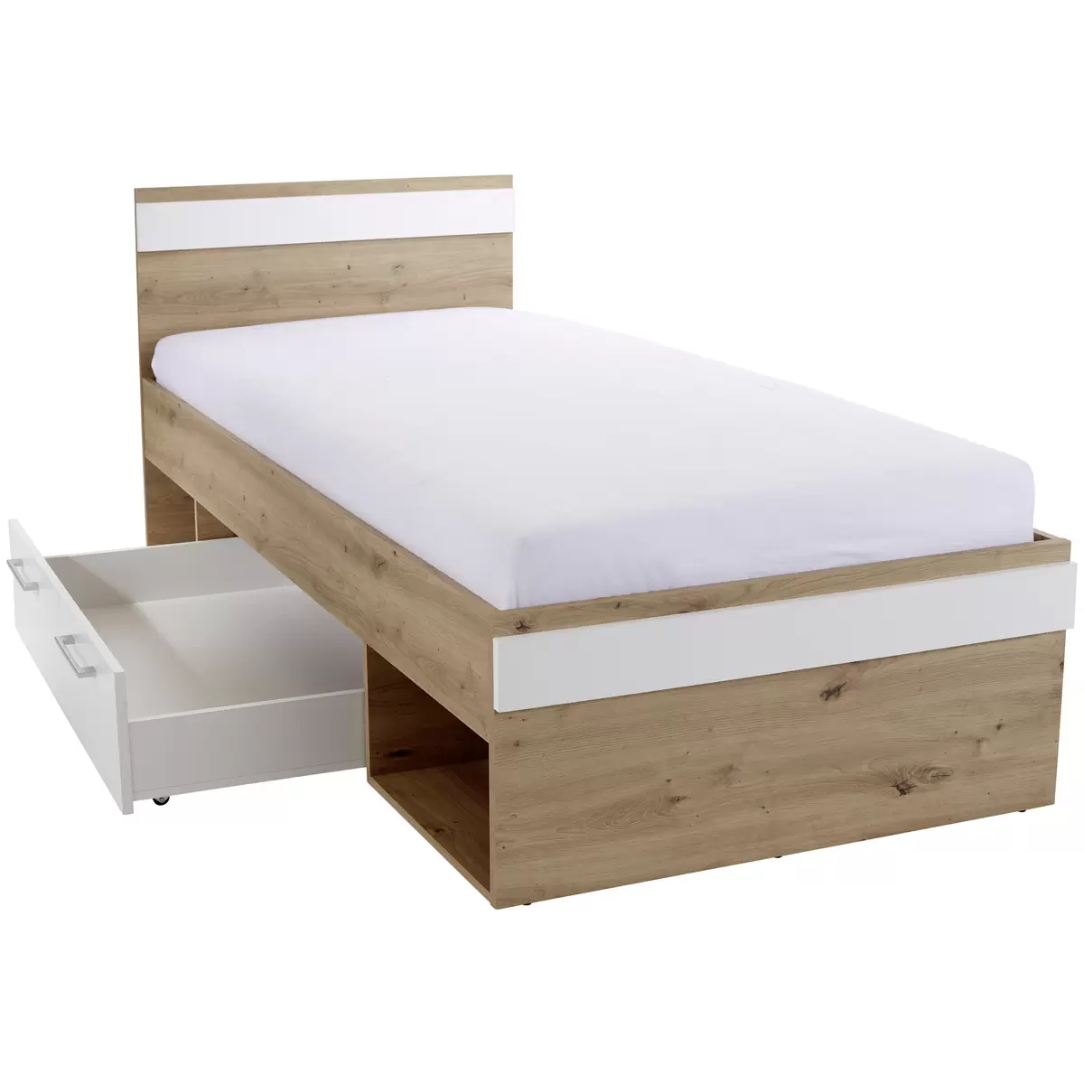 Bett Box 90x200 weiss,Eiche