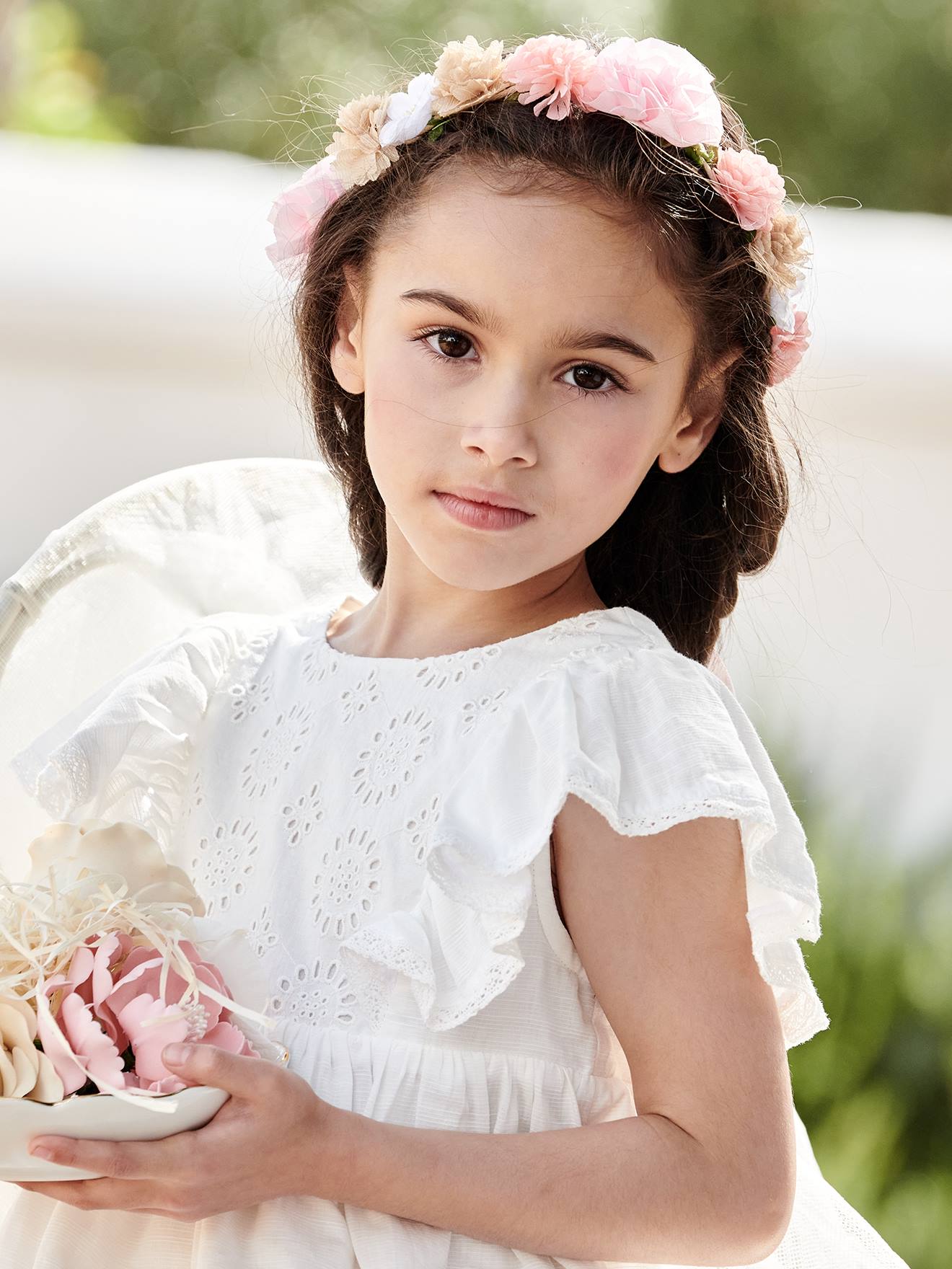 Coroa de flores rosa para menina, rosa claro liso