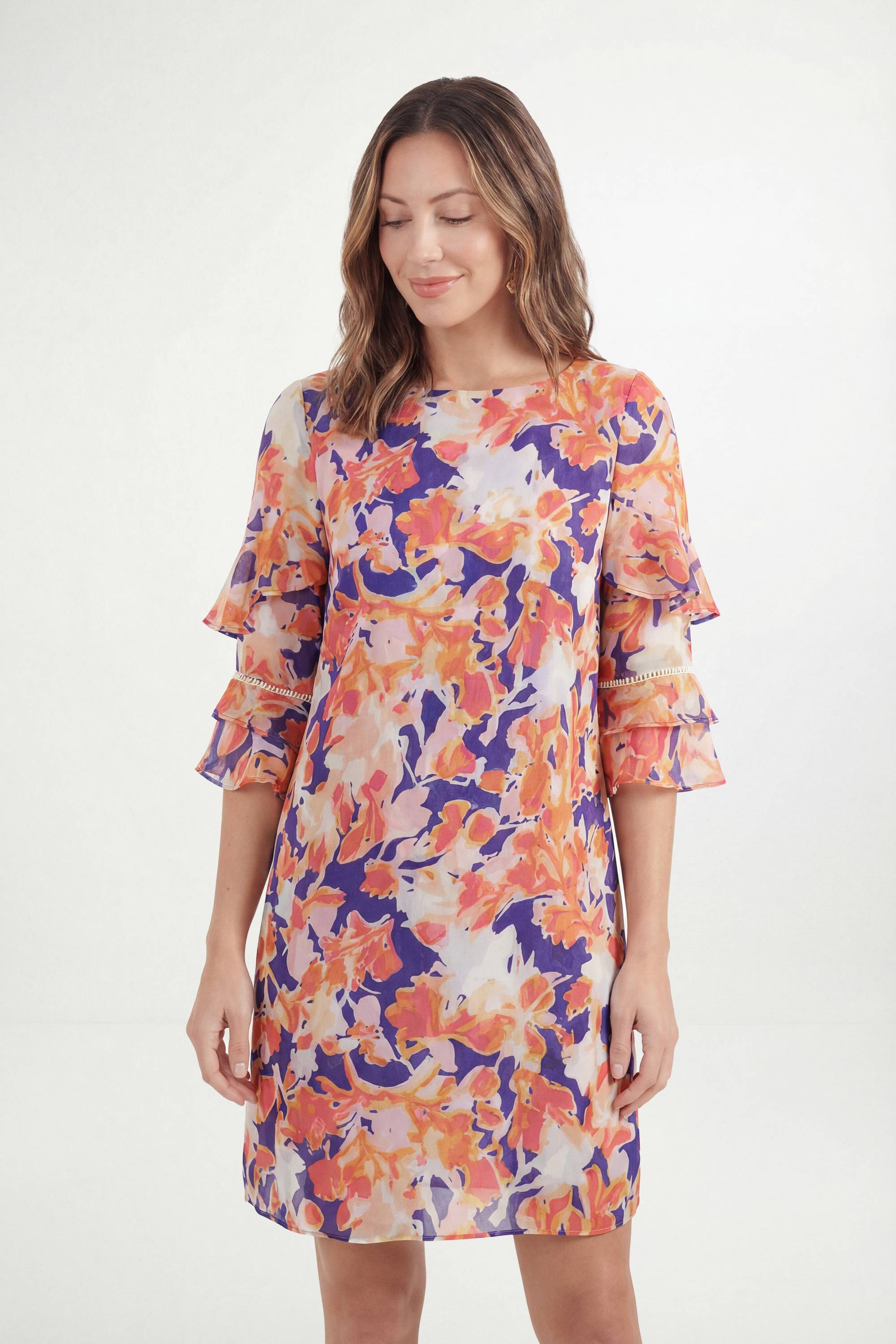 Wallis Robe Droite À Volants Imprimé Floral Dévoré Petite