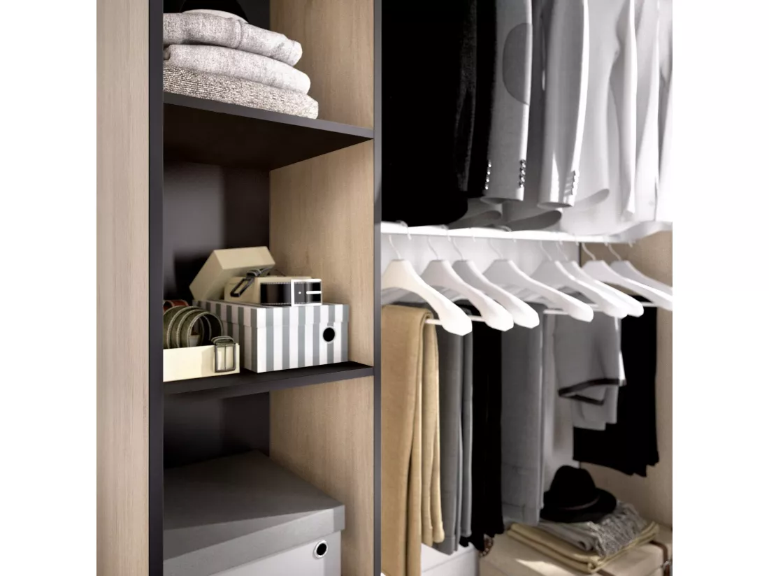 Armoire Dgond, Structure pour dressing, Cintre ouvert extensible, 180x50h205 cm, Chêne et Gris