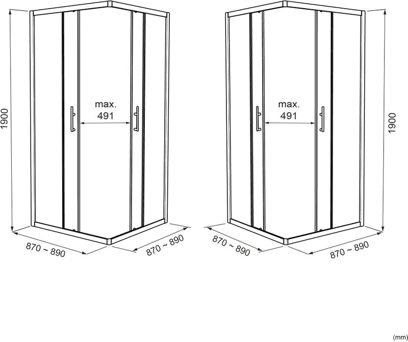 Linie - Cadiz - Douchecabine - Mat Zwart Profiel - 90 x 90 cm - Helder Glas