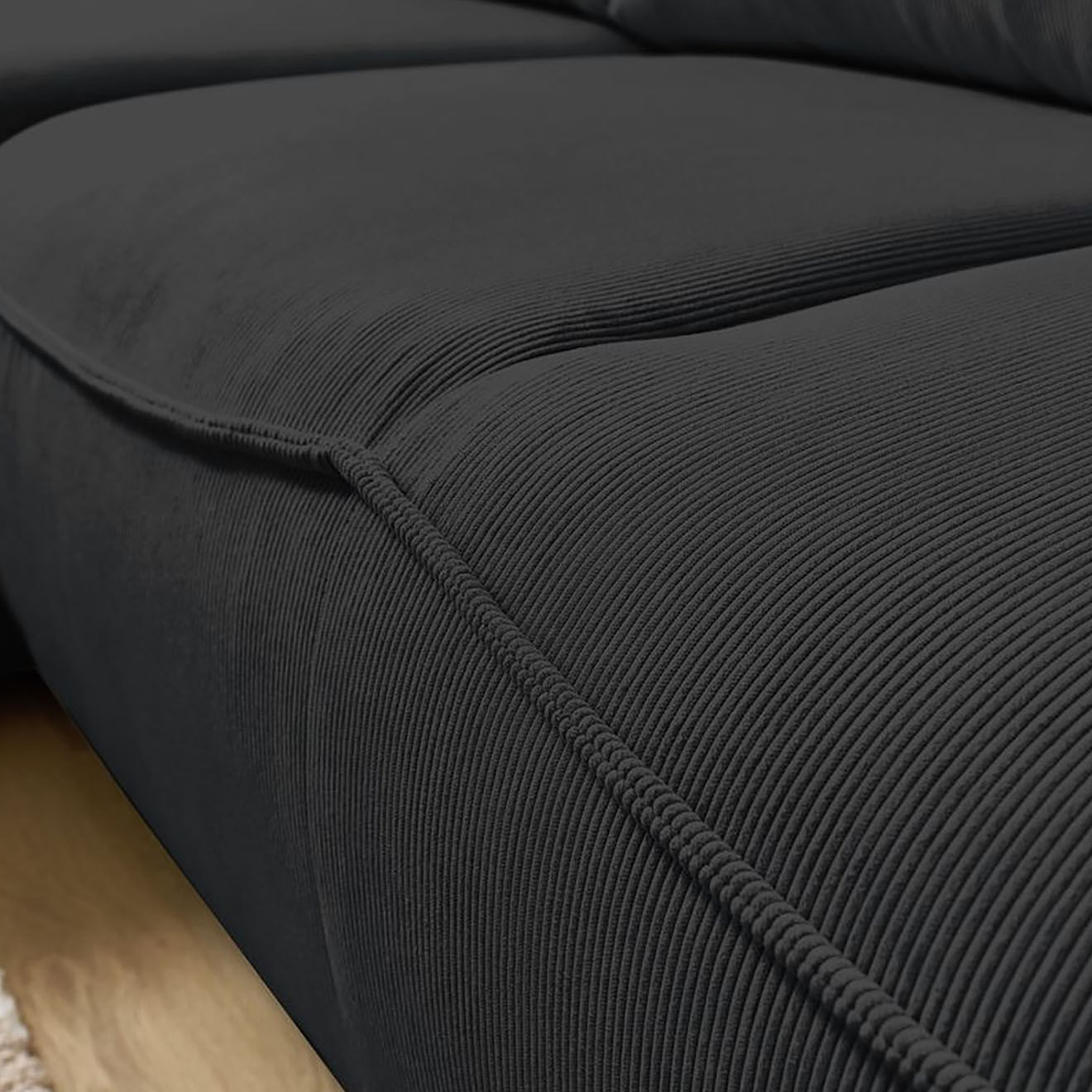 Bobochic Canapé d'angle gauche convertible coffre jasmin velours côtelé gris foncé - 256x158x90 cm