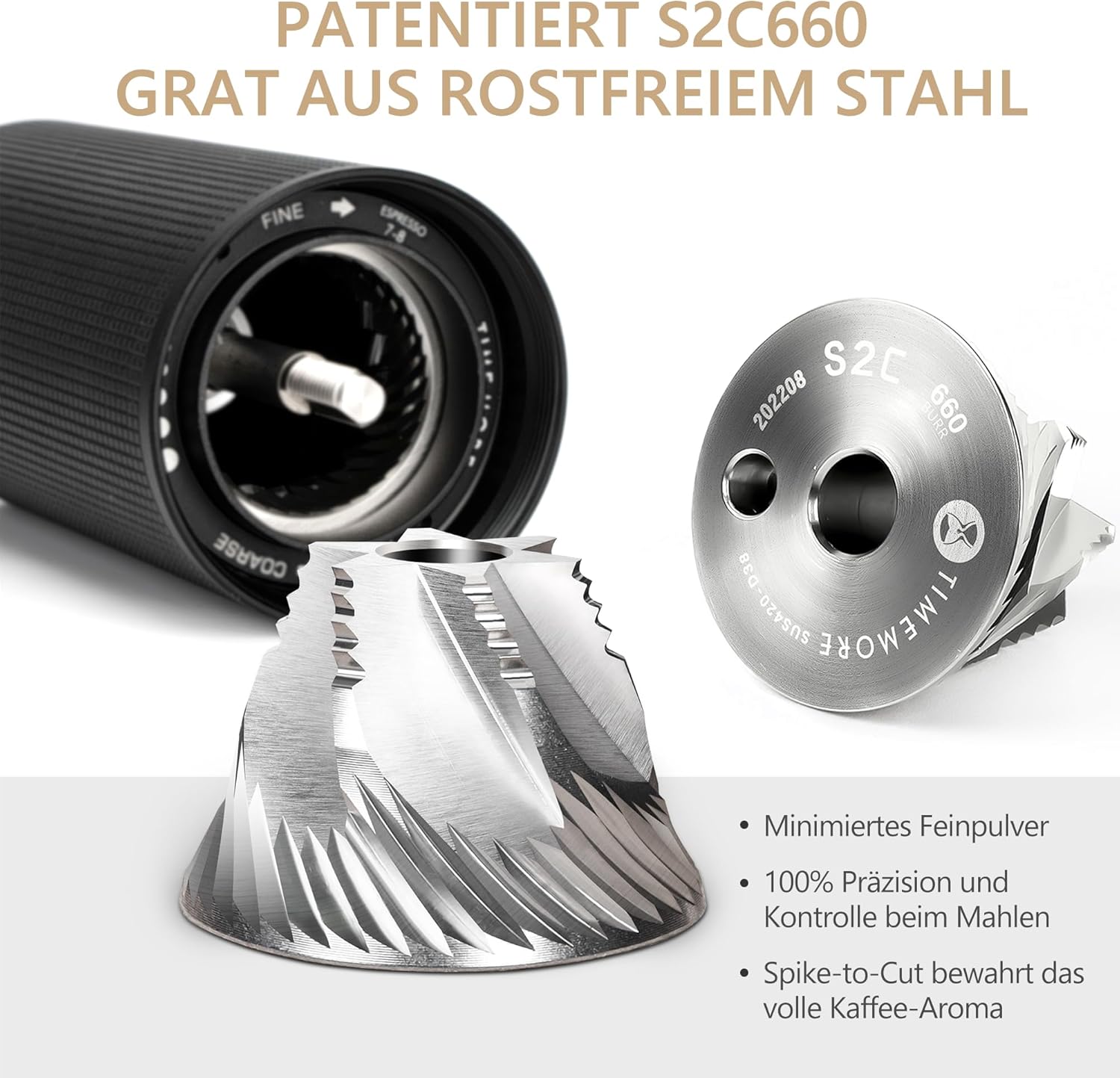 TIMEMORE Chestnut C3s MAX Kaffeemühle Manuell, Upgrade Integrierte Ganzmetallgehäuse, Handkaffeemühle mit klappbarem Griff, für Espresso bis French Press, Schwarz