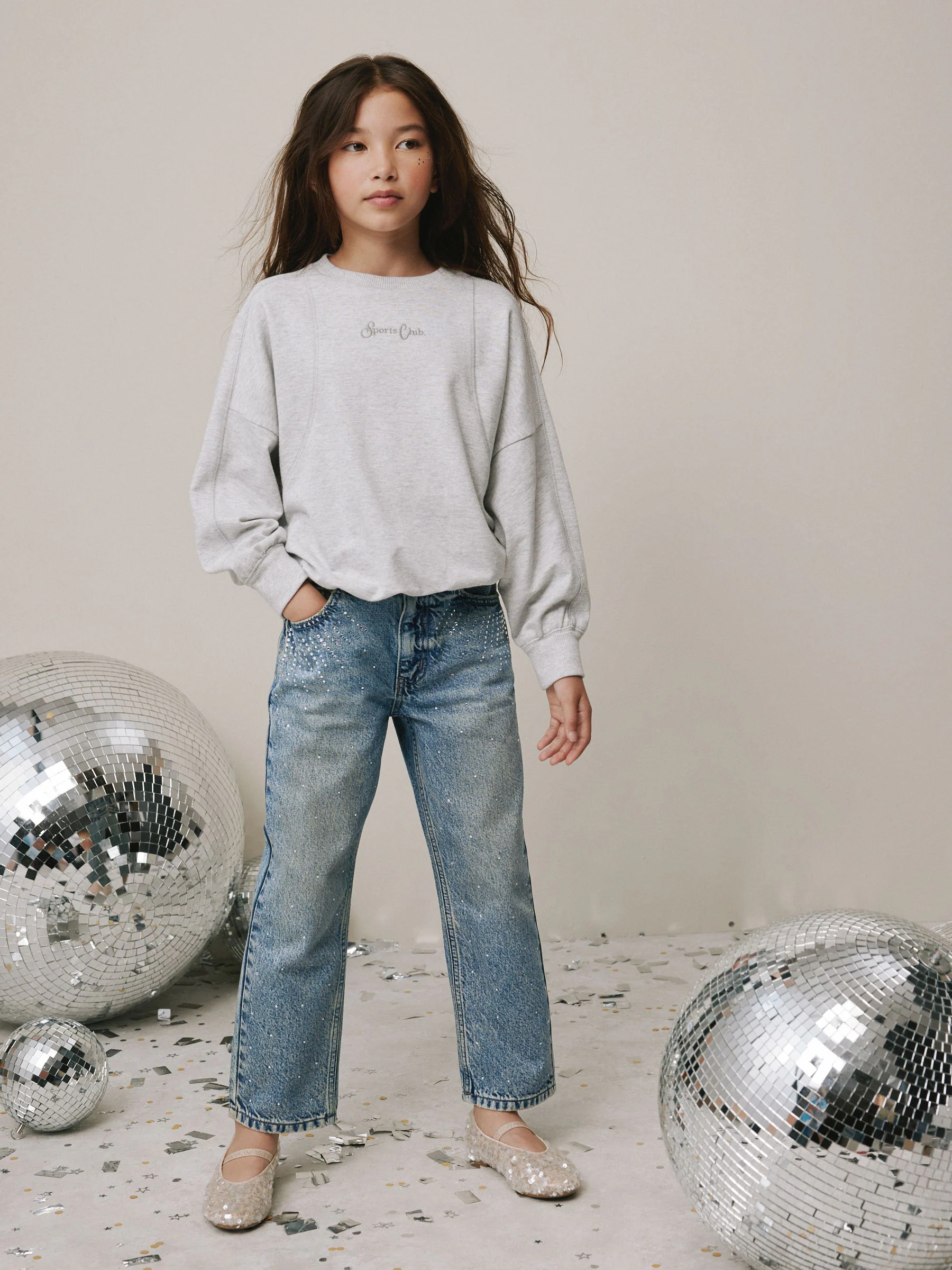 Normaal blauw - Rechte pijp jeans met versierd zakdetail (3-16jaar)