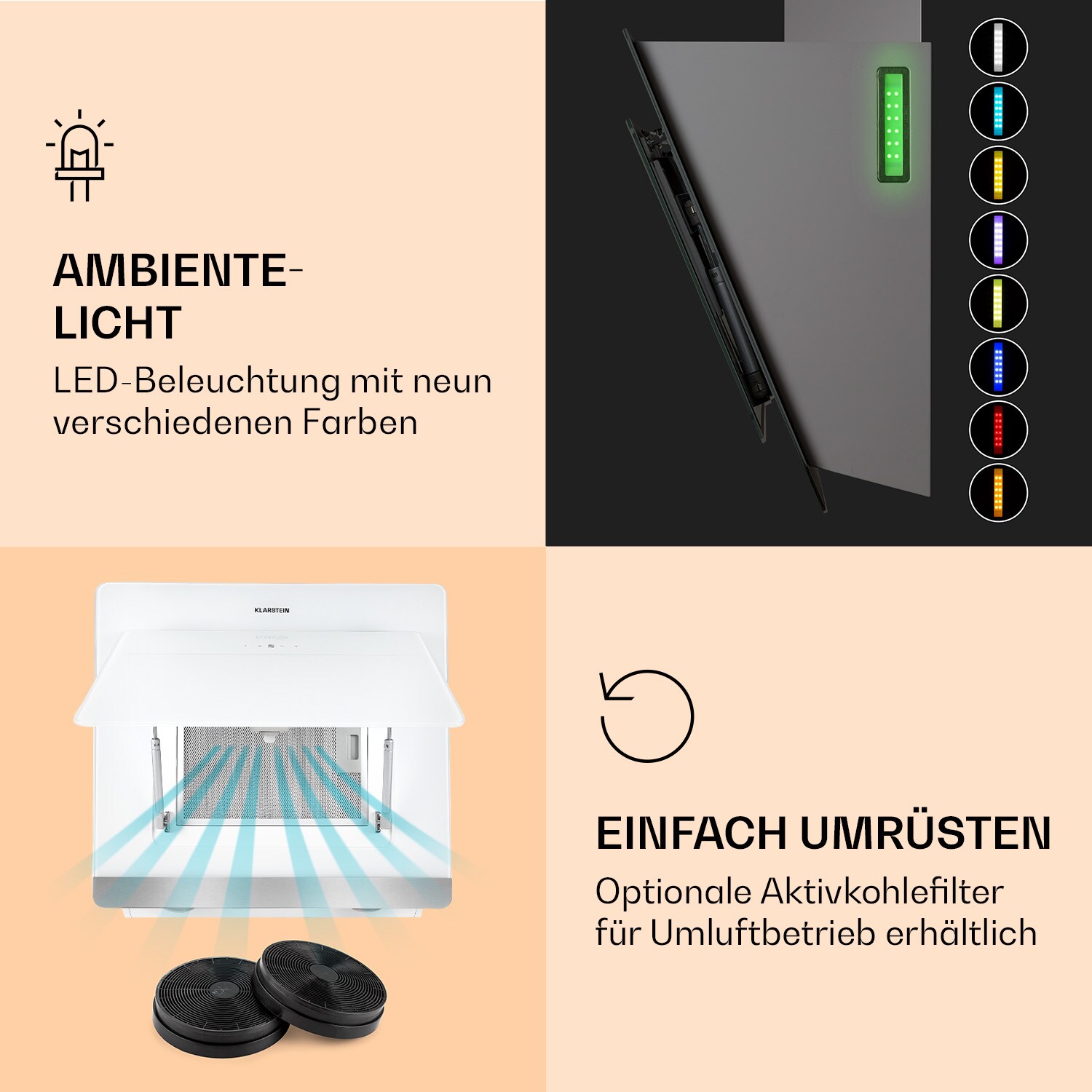 Aurora 60 Smart Dunstabzugshaube 550 m³/h 60cm kopffrei Ambiente-Licht EEC A++ Weiß