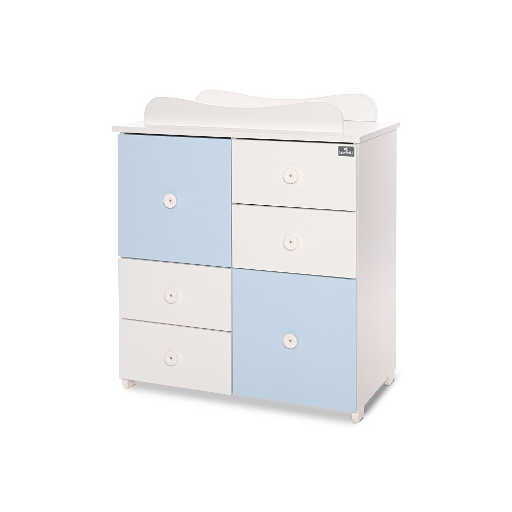 Lorelli Kommode Cupboard 83 x 71 x 96 cm, 4 Schubladen, 2 Türen mit Regalboden weiß blau