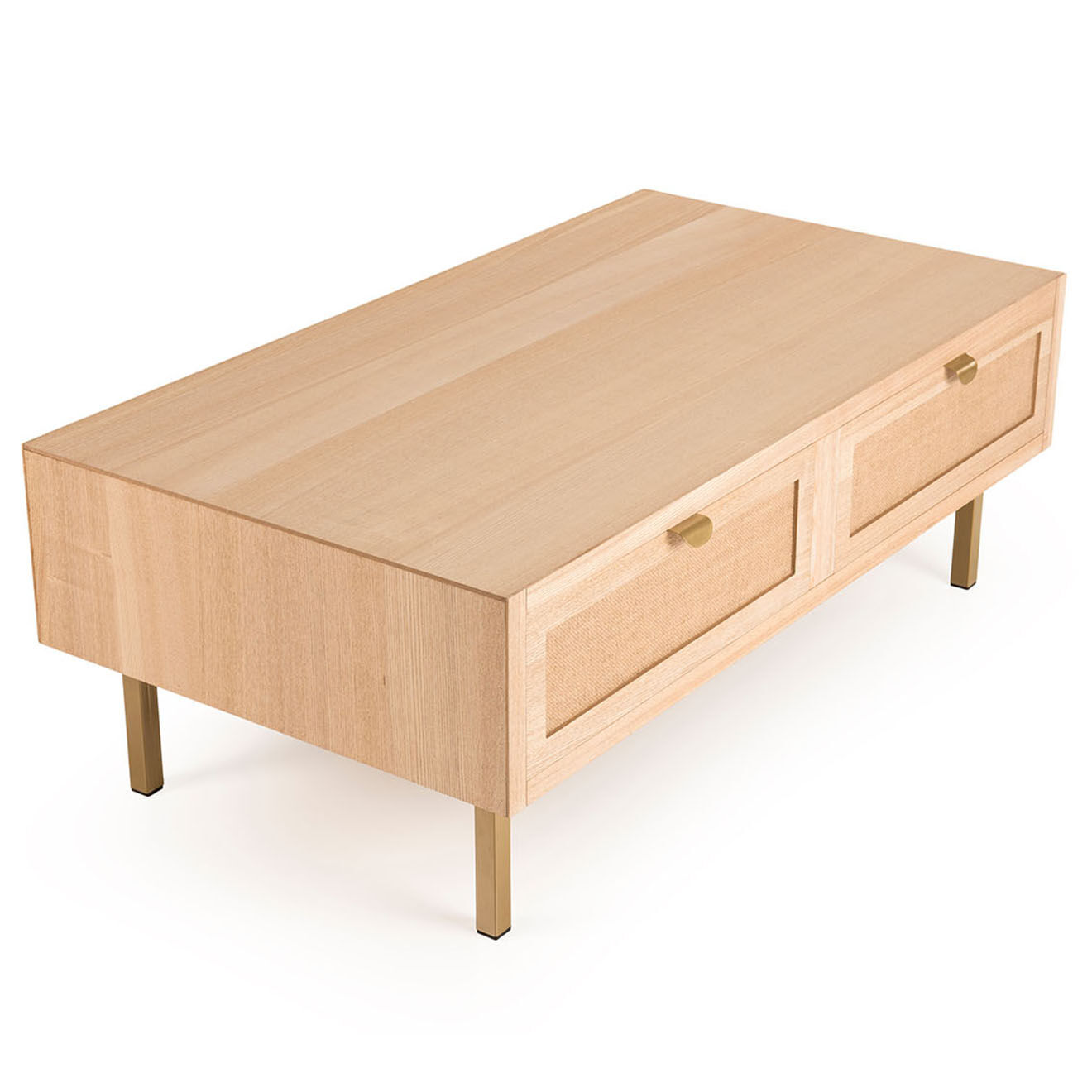Macabane Table basse 2 tiroirs toile de jute aline bois/dorée - 110x60x40 cm