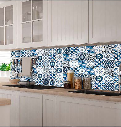 8 carreaux adhésifs motif Marrakech bleu L.10 x H.10 x l.0,4cm