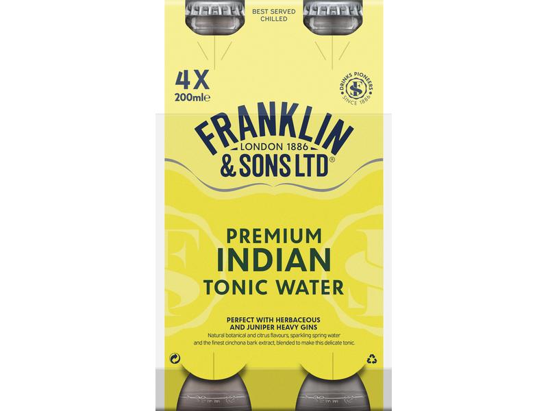 Franklin & Sons Natural Indian Tonic Water 4 x 200 ml Chinin- und kohlensäurehaltiges Erfrischungsgetränk