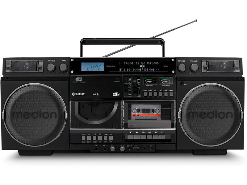 Medion Radio/CD-Player LIFE P66538 Retro-Boombox Schwarz Retro-Kassettendeck mit DAB  und Bluetooth