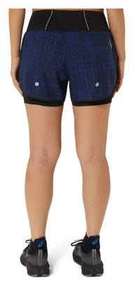 Short 2-en-1 Asics Road Print 3.5in Bleu Noir Femme