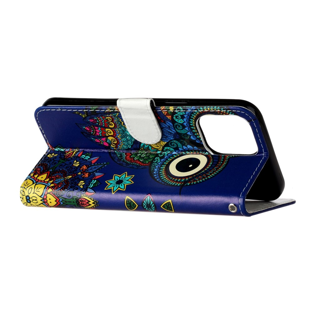 iPhone 16 Pro Leder Tasche mit Kartenfächer - Misty Owl