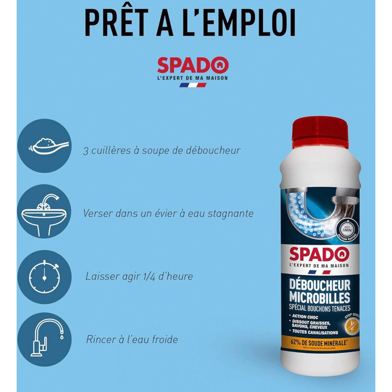 Déboucheur microbilles spécial bouchons tenaces Spado - 500 g