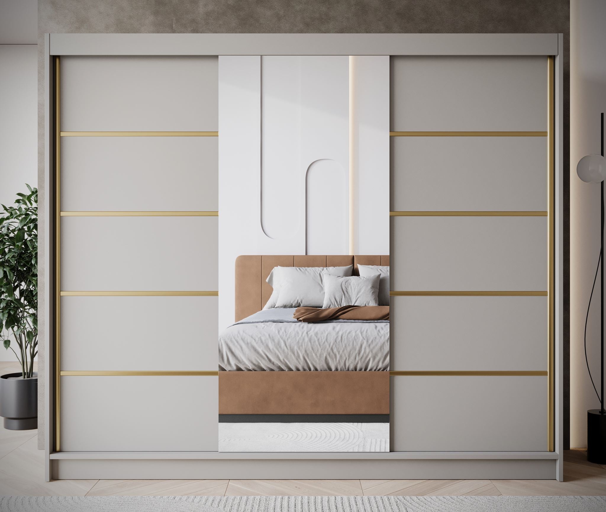 Eagle - Kledingkast met spiegel - Beige - 250x58x215 cm