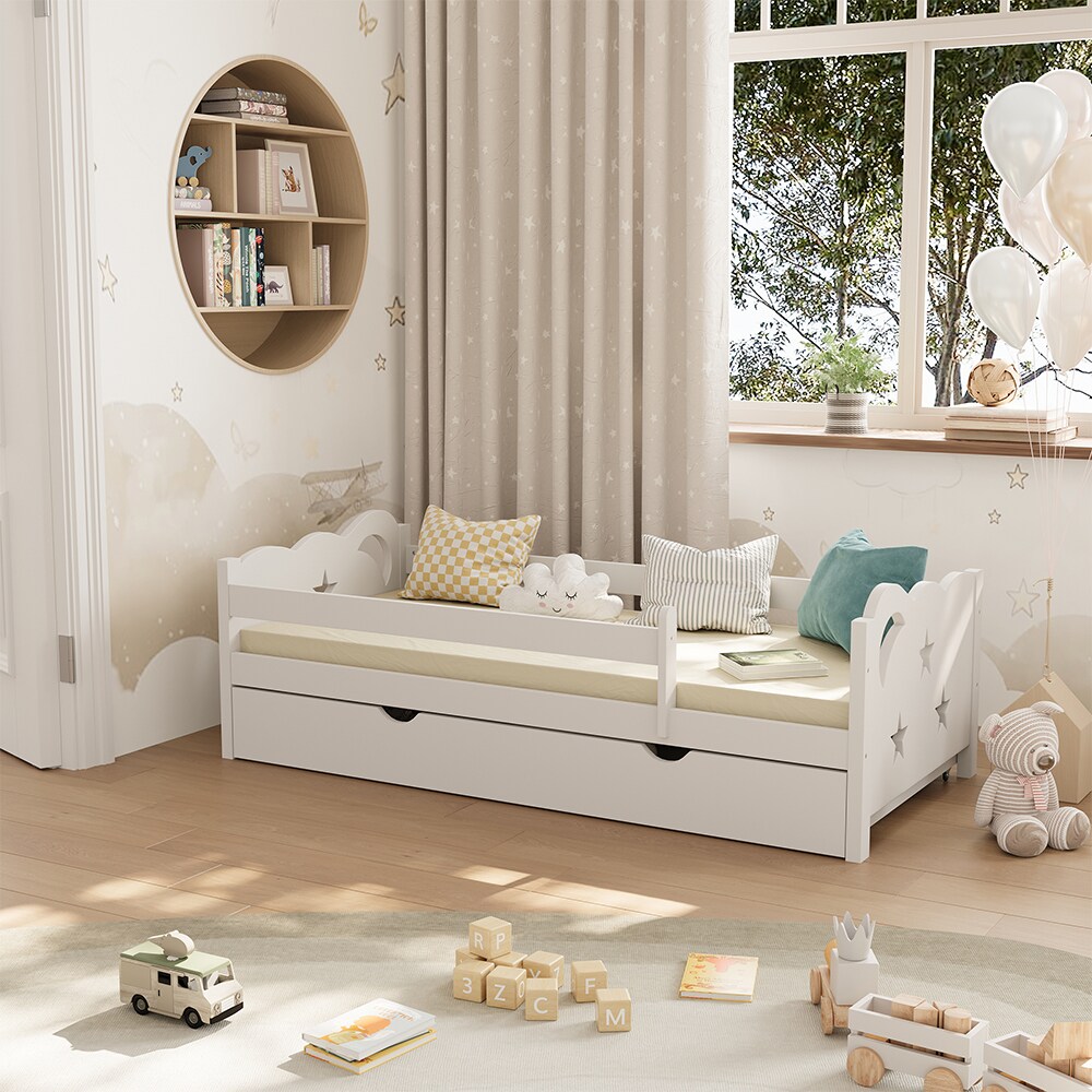 VitaliSpa Kinderbett Einzelbett Juniorbett Jessica Weiß 160x80 cm modern Kinderzimmer Bett Bettschublade Rausfallschutz