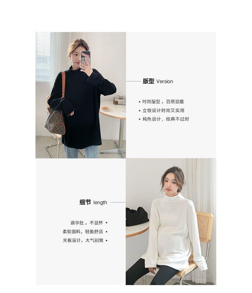 12th Tone - Zwangerschapsshirt met lange mouwen en mockneck, effen