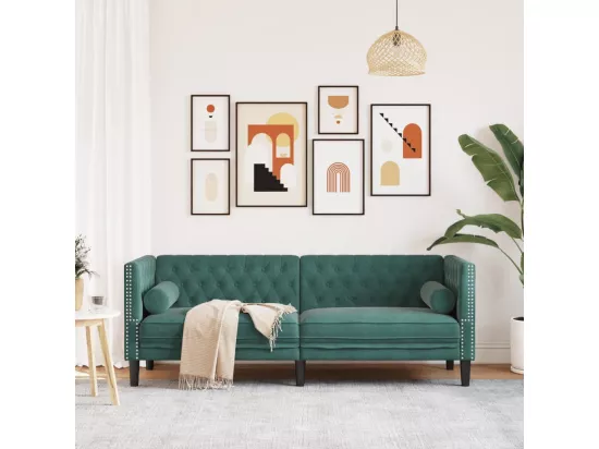 Canapé Chesterfield avec traversins 3 places vert foncé velours