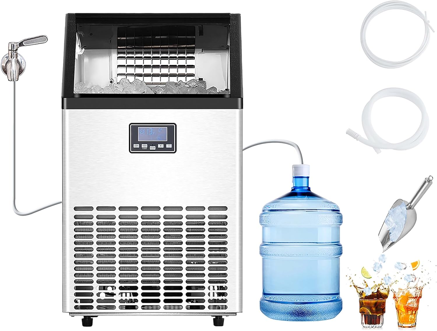 VEVOR kommerzieller Eisbereiter, 150 lbs/24 h, 45 Eiswürfel in 15 Minuten, freistehende Eismaschine mit 33 lbs großer Speicherkapazität für Bar, Büro, Restaurant