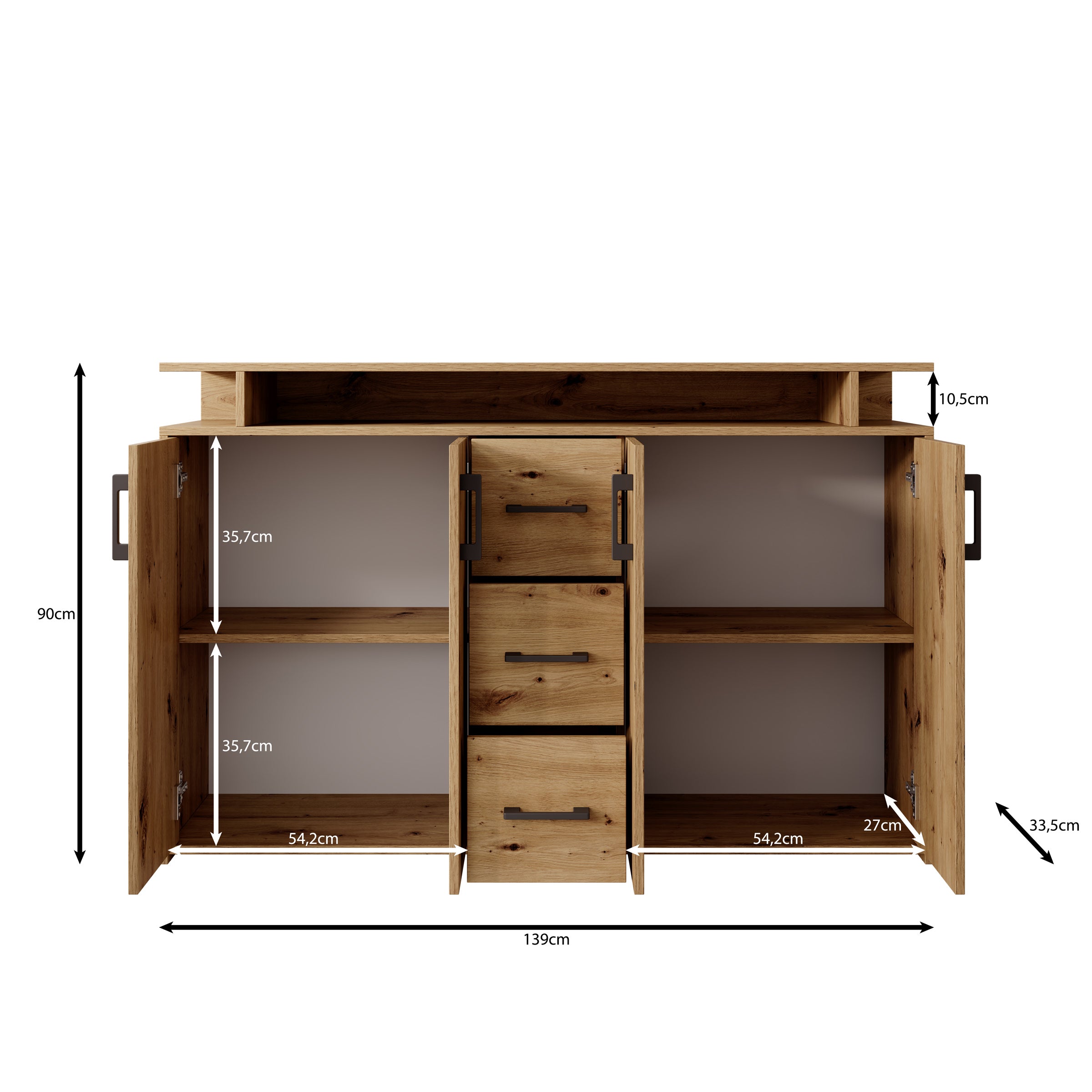 Duna - Dressoir - Eikenpatroon/Grijs - 139x34x90 cm