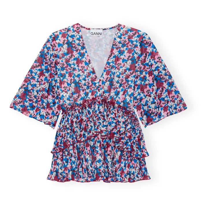 Ganni Blouse Plissée Crêpe Georgette Fibres Recyclées | Bleu