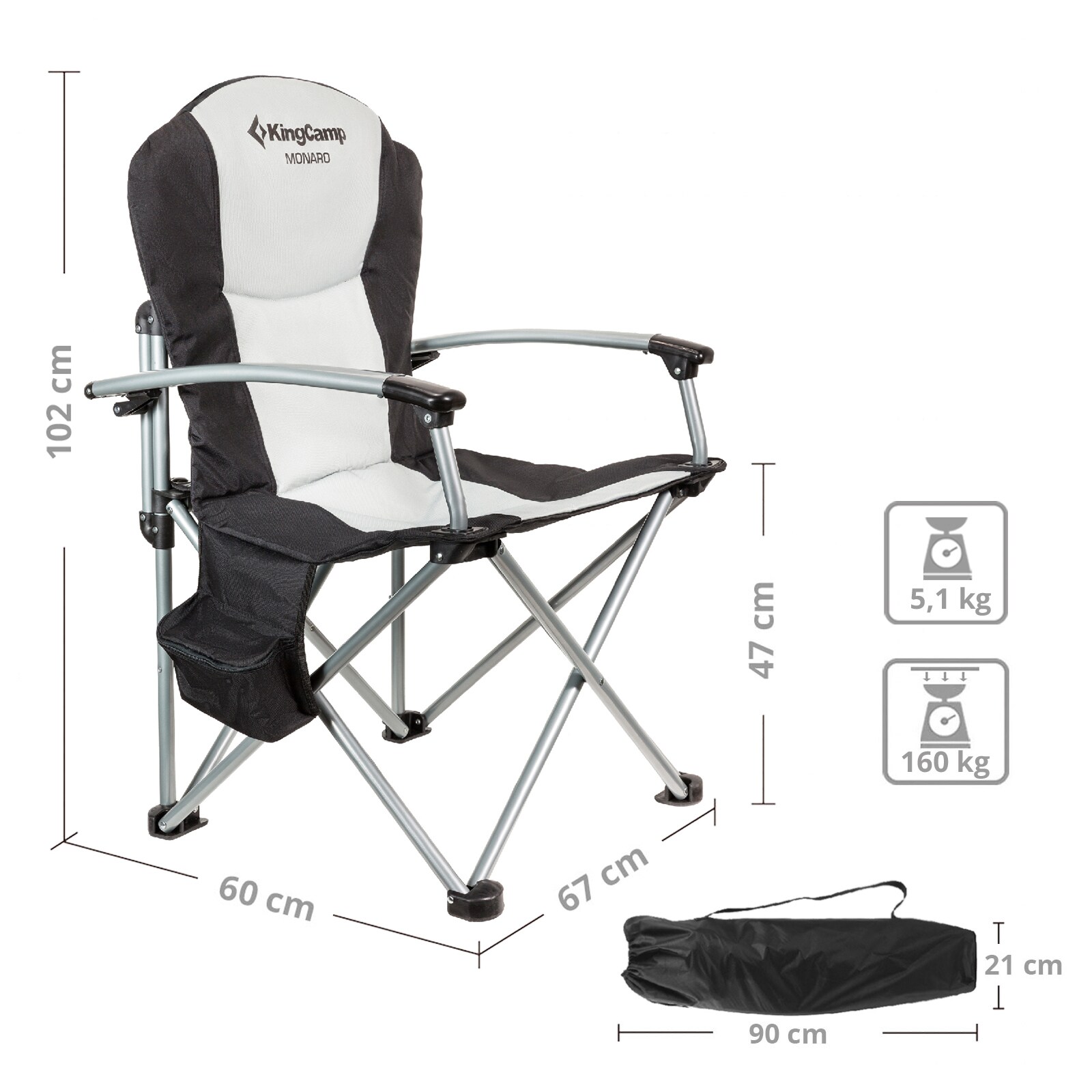 KINGCAMP Camping Falt Stuhl Hochlehne Klapp Sessel Garten Angel Kühltasche 160kg