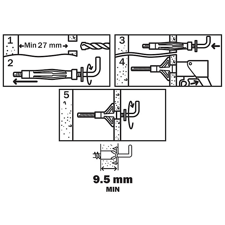 4 chevilles Diall murs creux HL M5x37mm