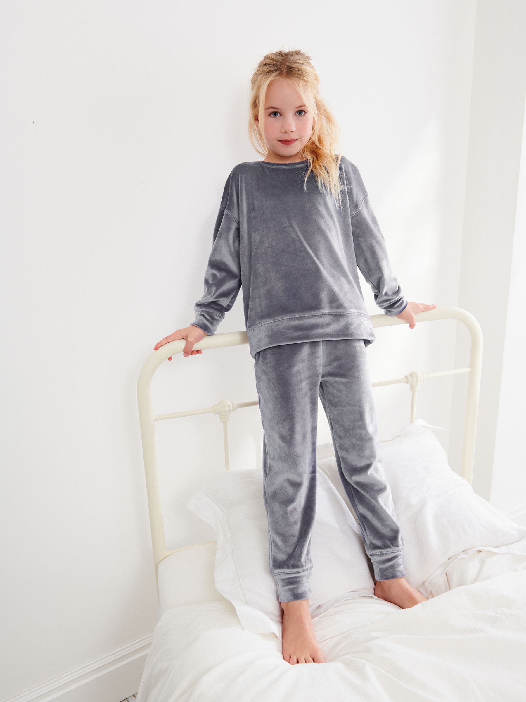 Grijs - Velours loungeset (3-16 jr)