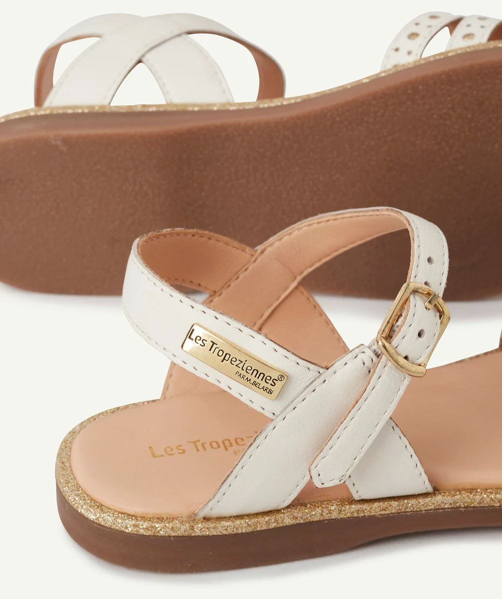 LES TROPEZIENNES PAR M BELARBILES SANDALES BLANCHES EN CUIR AVEC PAILLETTES COULEUR DORÉE