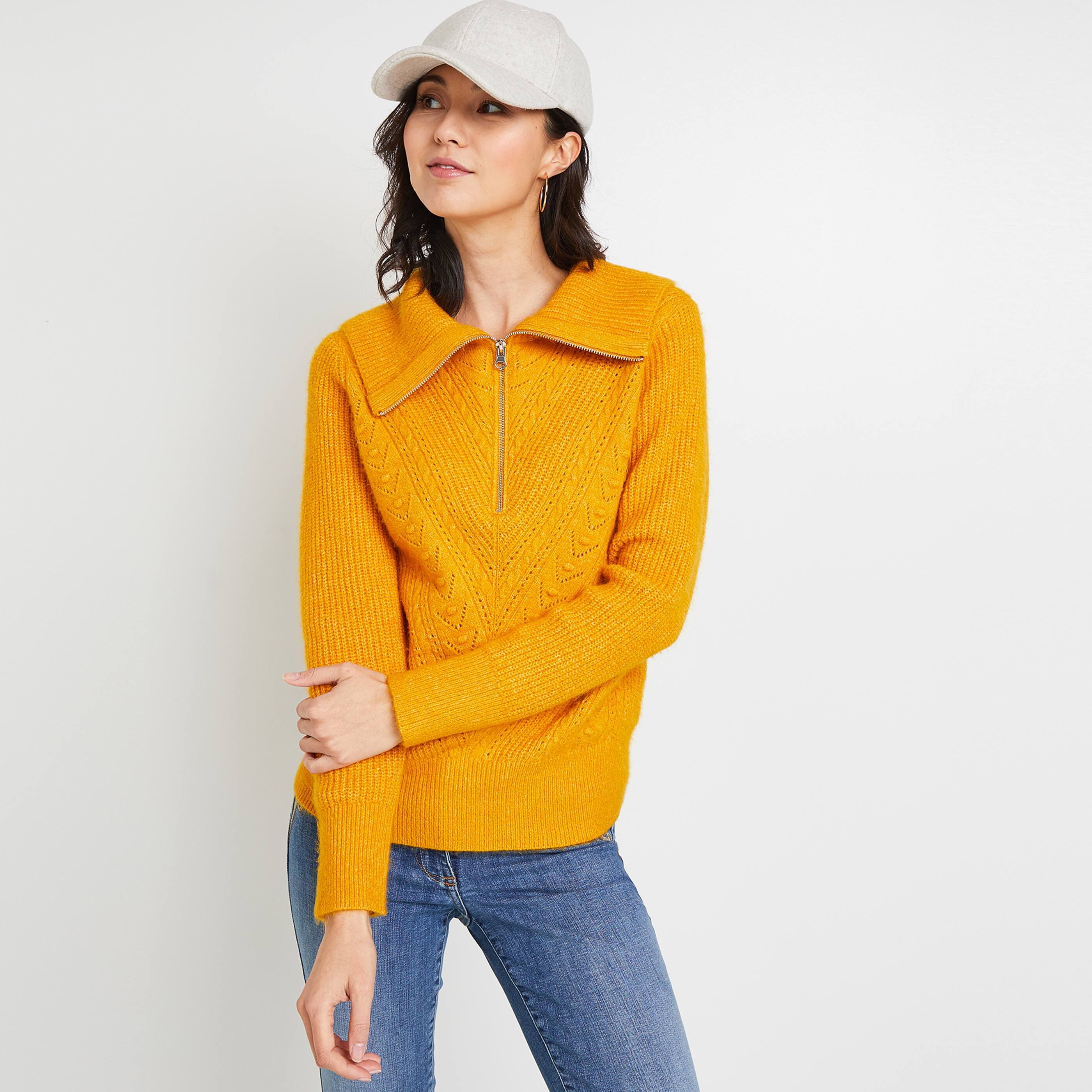 Pull col camionneur uni femme - JAUNE