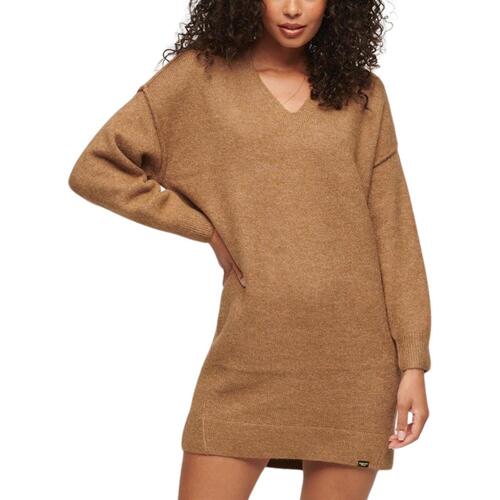 Superdry - V NECK KNIT JUMPER DRESS Marrón