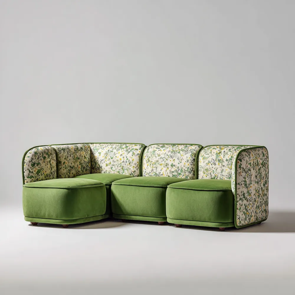 Ecksofa Stoff 250x90x85 cm – Grün/Blumenmuster – Modernes Design