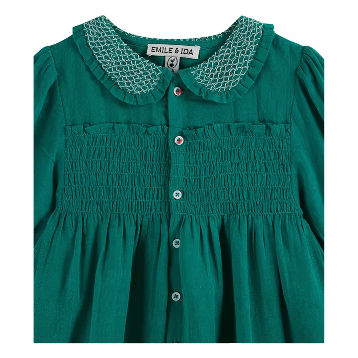 Emile et Ida Robe Smockée Boutonnée | Vert