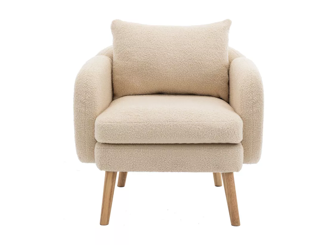 Fauteuil Canapé Fauteuil avec coussin à pieds en bois massif moderne et sobre en Teddy Tissu Beige