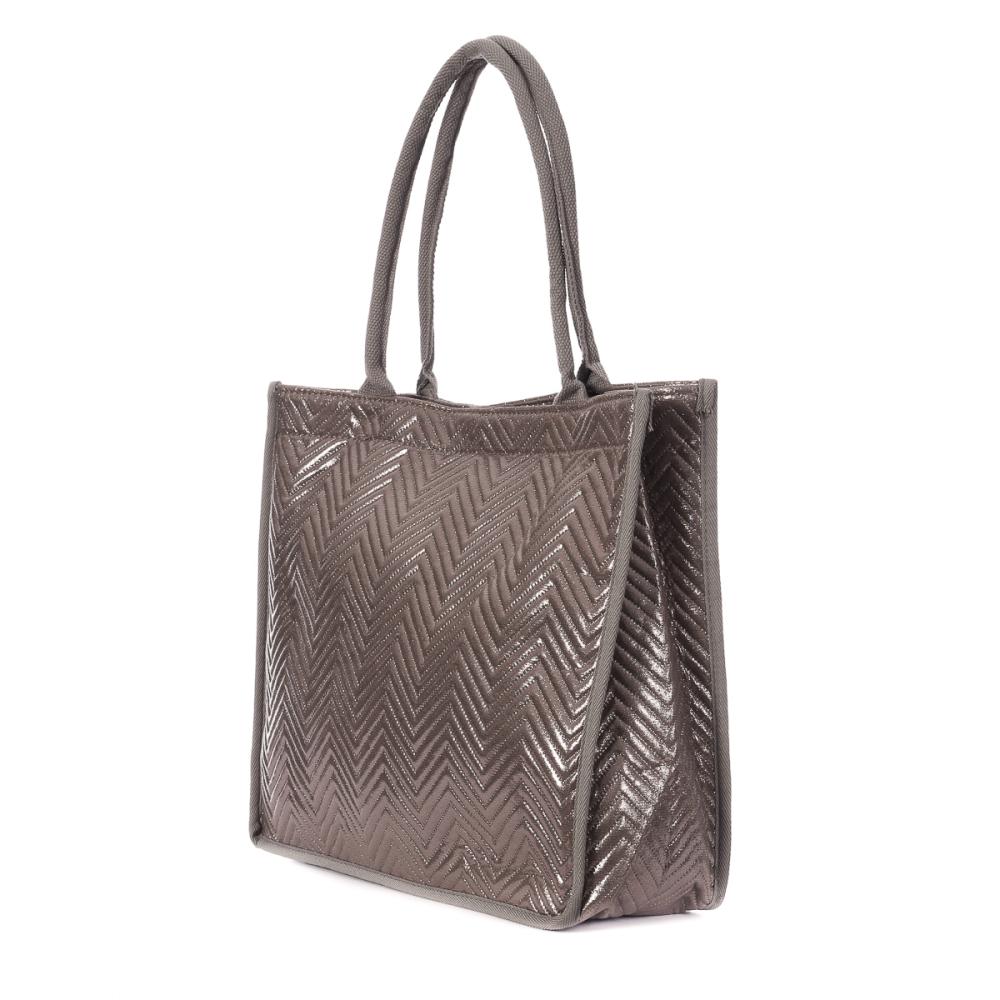 Stella Green Sac Caba Fourre tout Gris Métallique Stella Green Matelasse Chevron 3