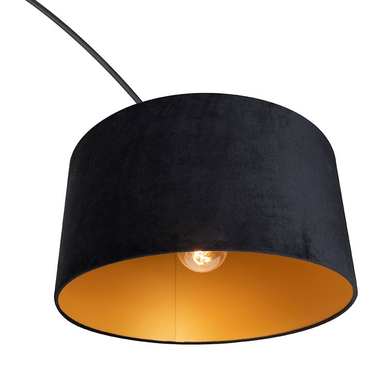Booglamp zwart velours kap zwart met goud 50 cm - XXL