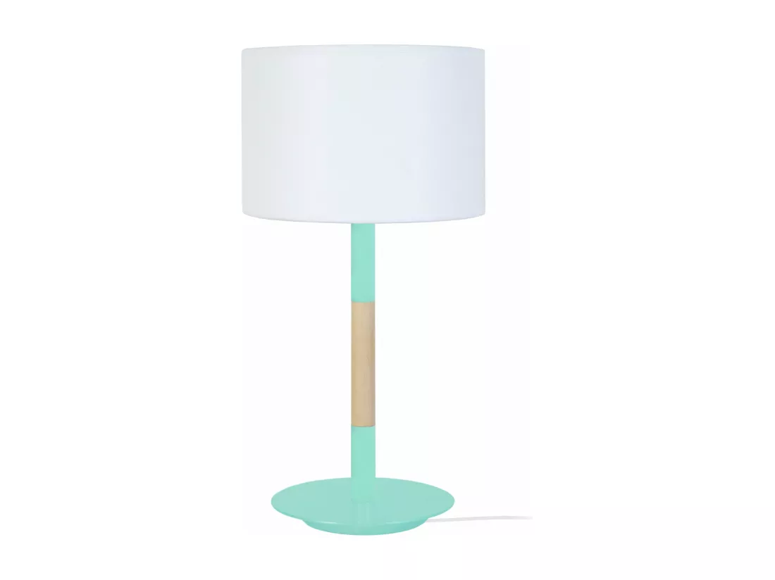 Lampe de chevet droit métal, bois,turquoise 45 cm.