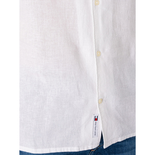 Tommy Jeans - Camisa Camp De Manga Corta En Mezcla De Lino Blanco