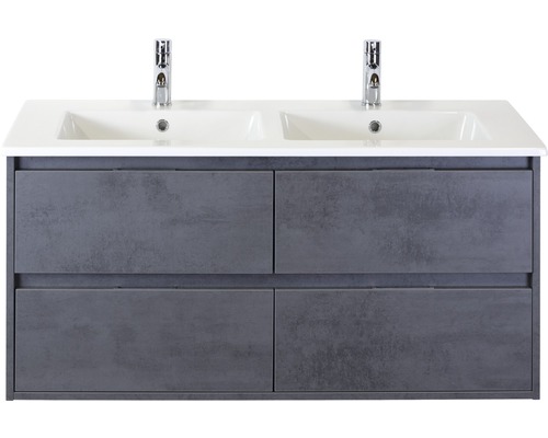 Badkamermeubelset, 2-delig, dubbele badkamermeubel Sanox Porto, BxHxD 121 x 57 x 51 cm, frontkleur beton antraciet, met keramische wastafel wit, 84719641
