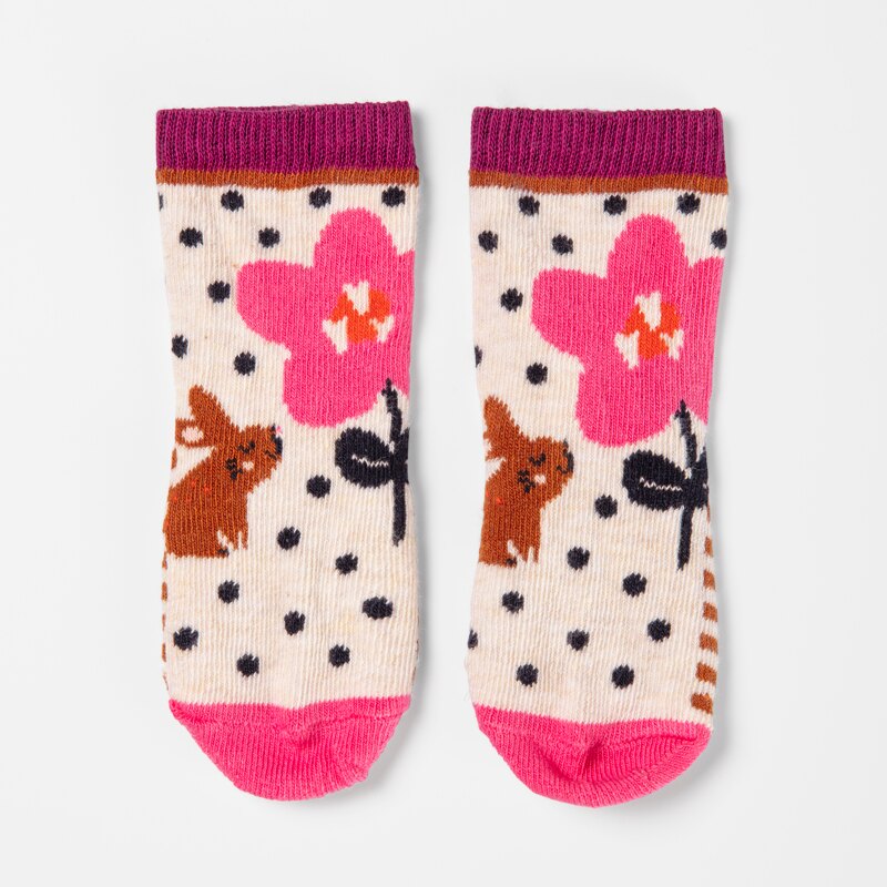 Chaussettes jacquard lapin et pois gris chiné fille Gris ou noir
