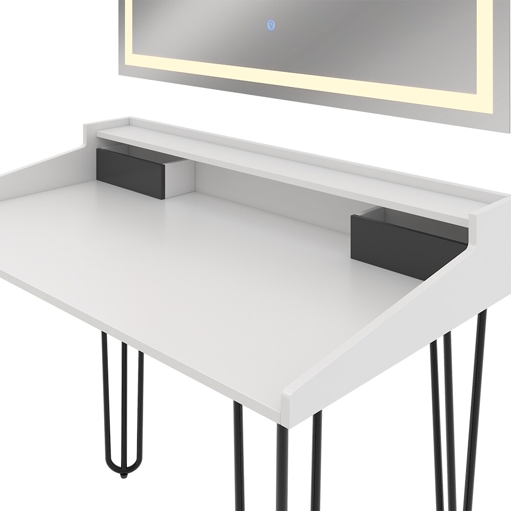 Vicco Schminktisch Sannar Weiß Schwarz 110 x 60 cm mit LED-Spiegel