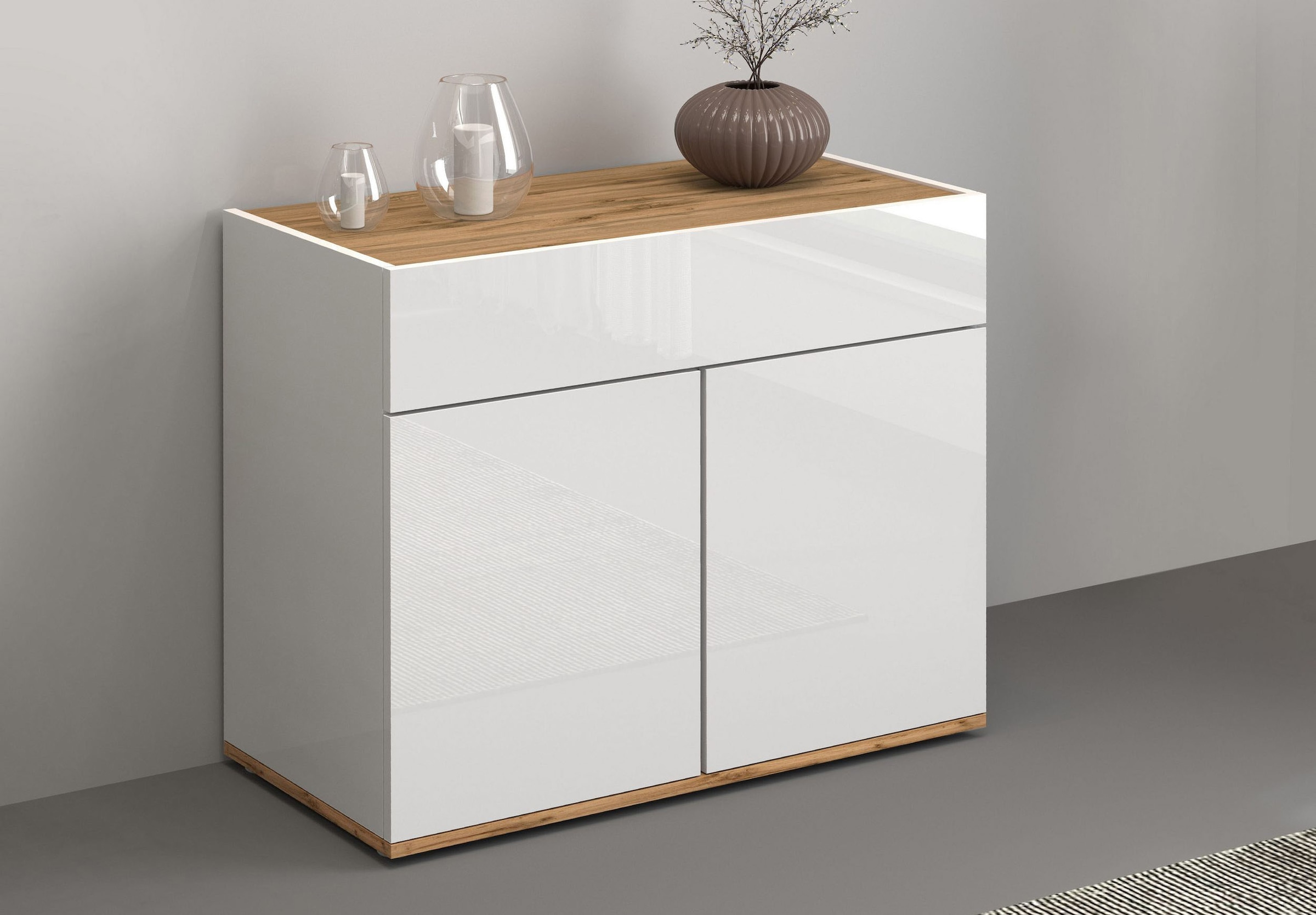 GOODproduct Sideboard »Garda, Kommode, Schrank, 2 Türen, 1 Schublade, Made in Italy« Hochglanzlackierte Fronten, Korpus matt, grifflos, Breite 80,9 cm