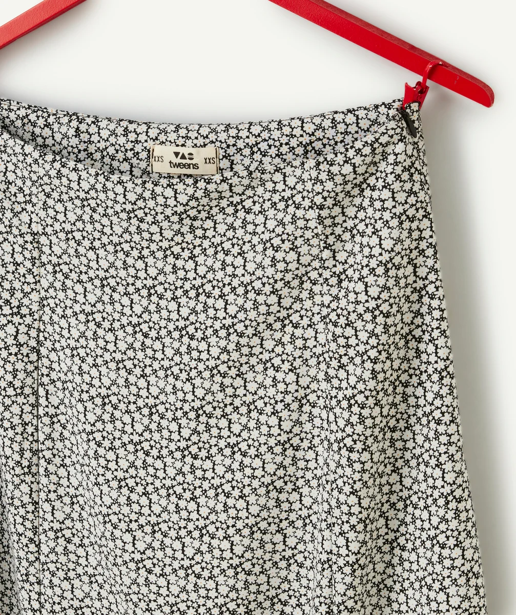 JUPE LONGUE FENDUE FILLE EN VISCOSE RESPONSABLE AVEC IMPRIMÉ FLEURI