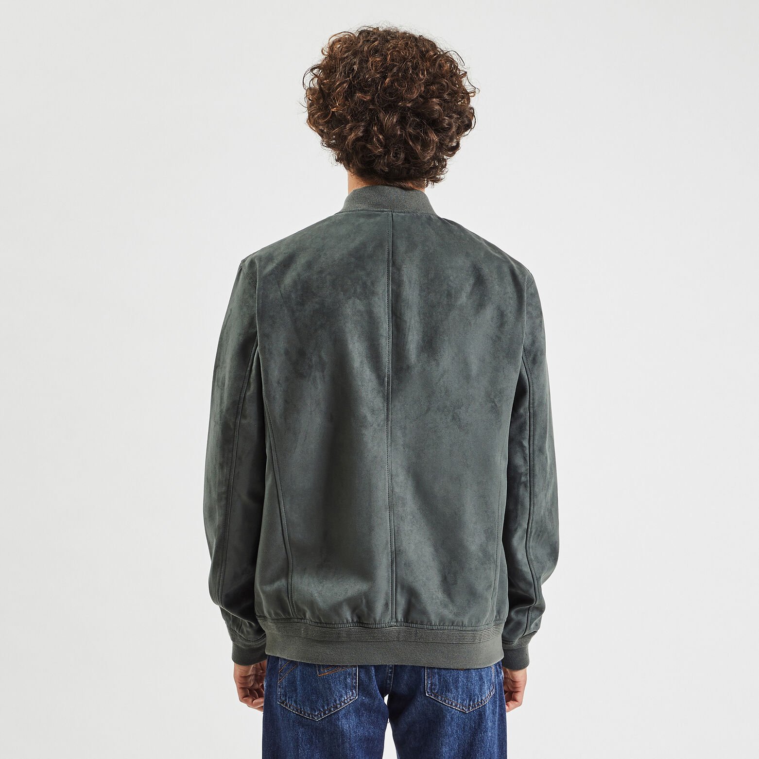 Blouson zippé aspect velours Gris foncé